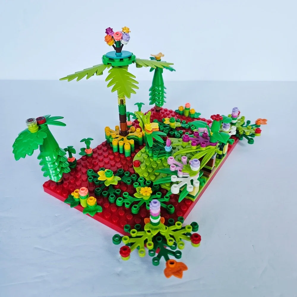 LEGO Custom Tropical Garden Jungle MOC Red Baseplate Botanical Scene Build